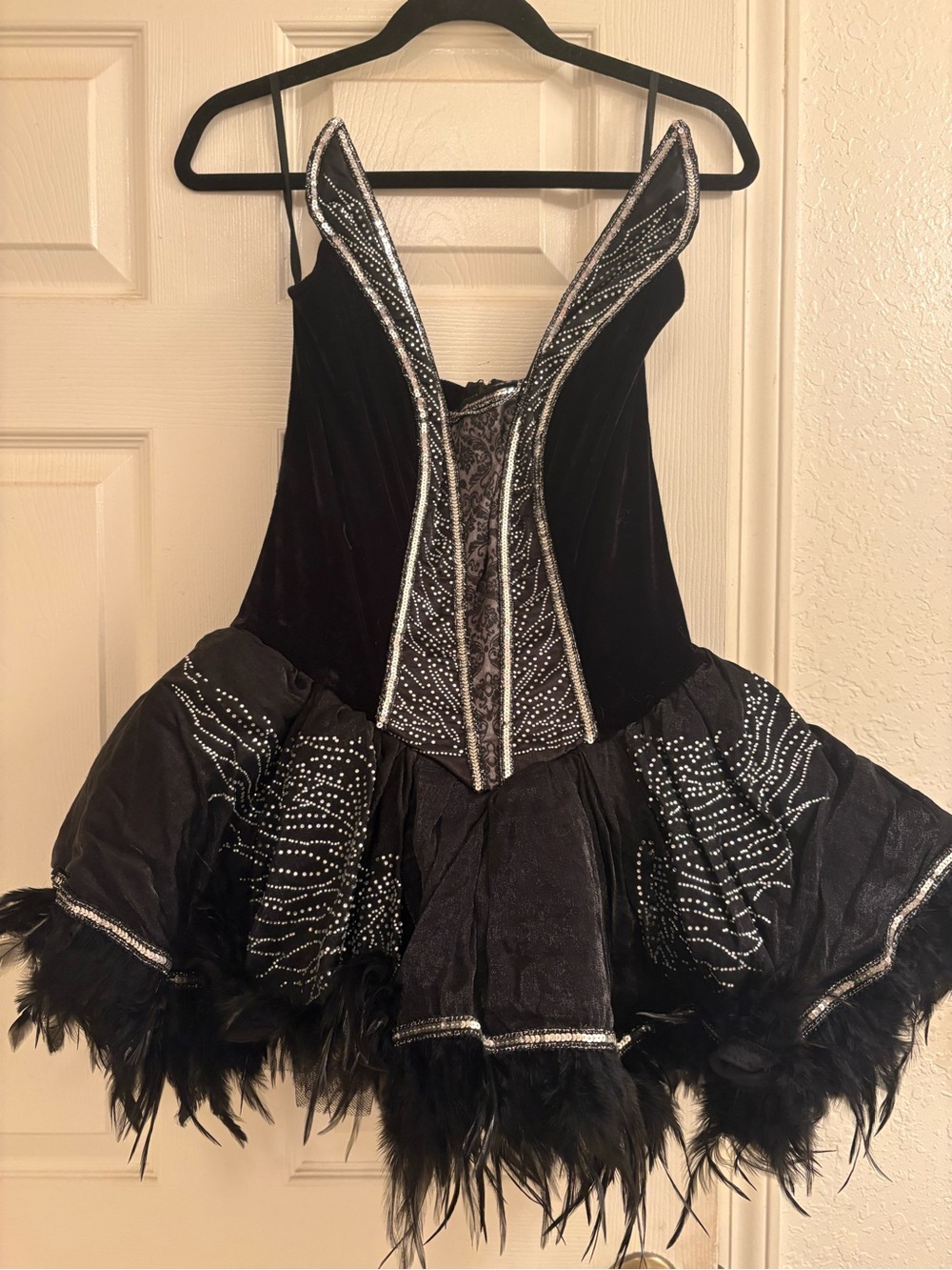 Elegant Ballet Black Swan Halloween costume with Feather skirt